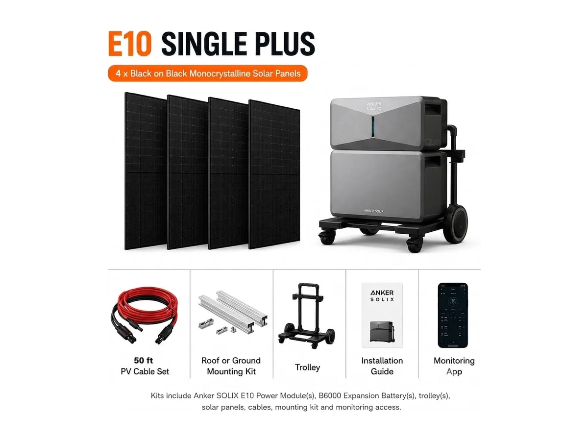 Anker SOLIX E10 - 7.6kW Output + 6kWh Battery | Whole Home, Off-Grid, Hybrid Solar Power System | Choose Complete Bundle
