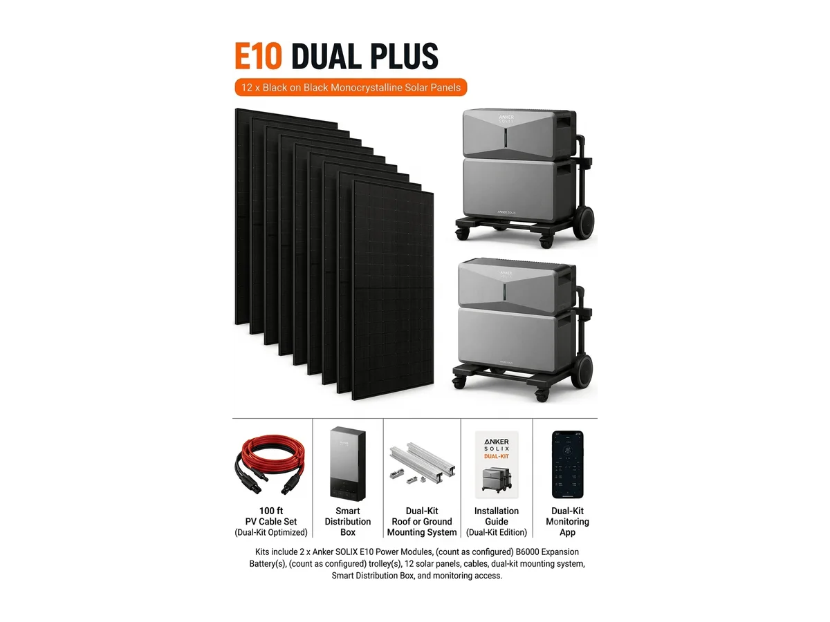 Anker SOLIX E10 [DUAL] - 15kW Output + 12kWh Battery Bank | Whole Home, Off-Grid, Hybrid, Backup Power System | Choose Complete Bundle