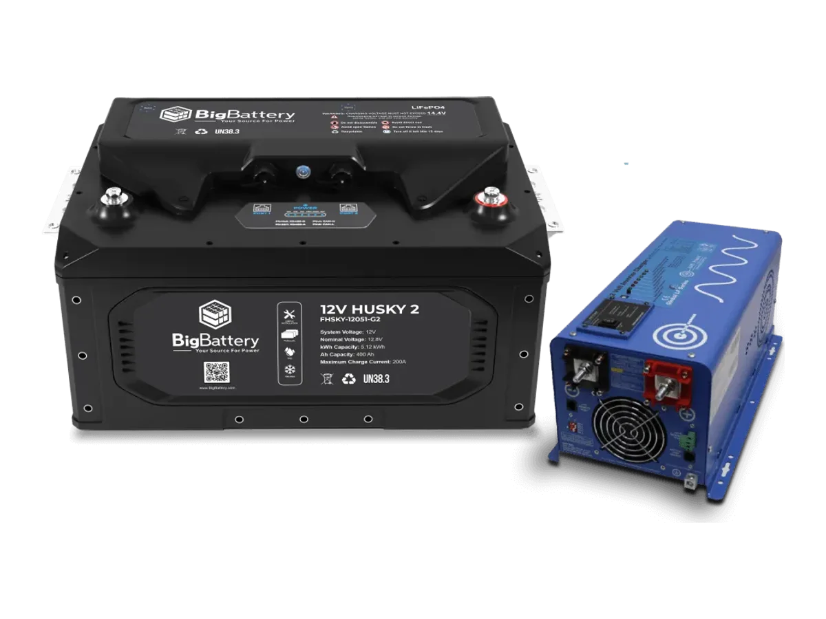 BigBattery 12V HUSKY2 INV KIT + 12V AIMS 2000W Inverter/Charger | 5.12kWh | Off-Grid, RV, Marine