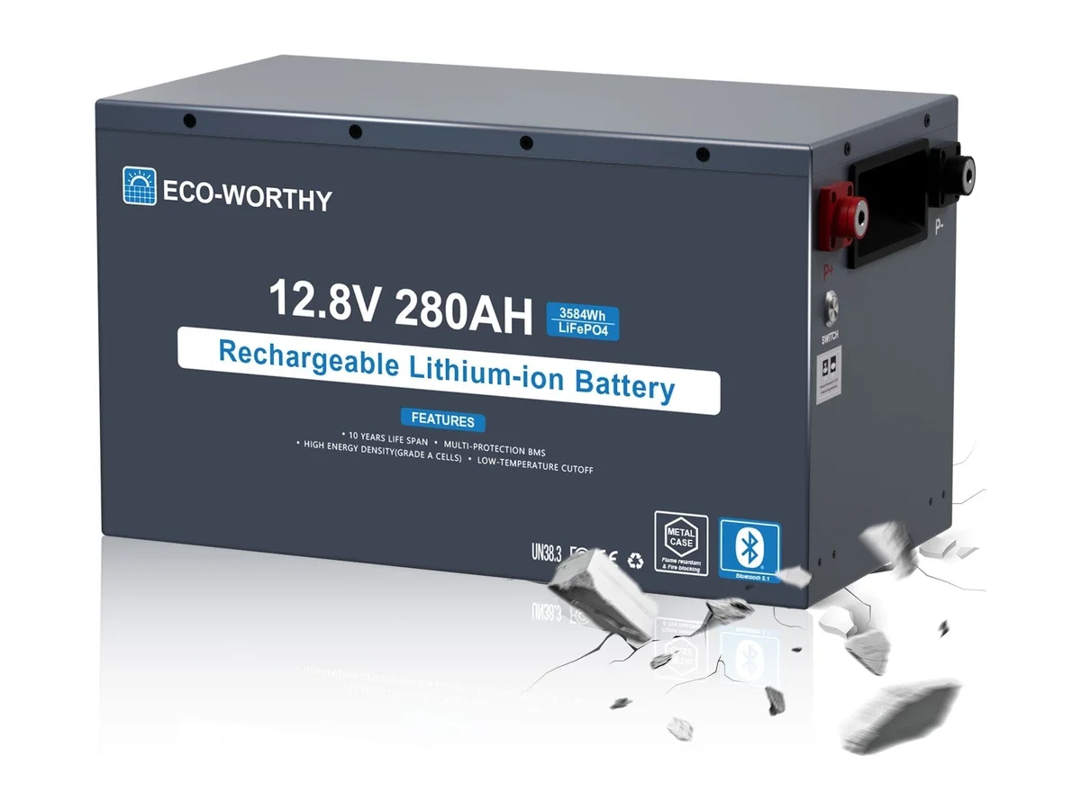 Eco-Worthy 12V 280Ah Metal Case LiFePO4 Lithium Battery With Bluetooth and low-temp protection