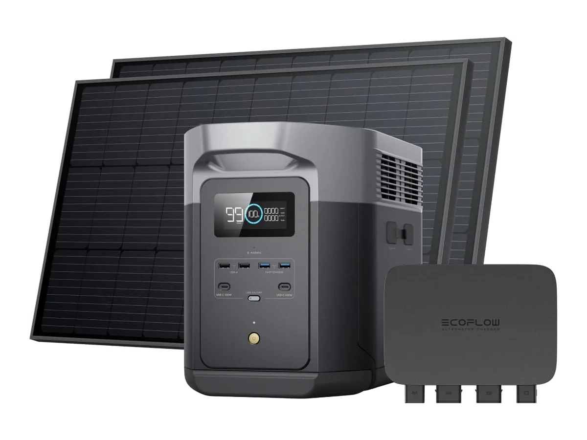 DELTA 2 Max + 2 x 100W Solar Panel + 800W Alternator Charger - Web Exclusive