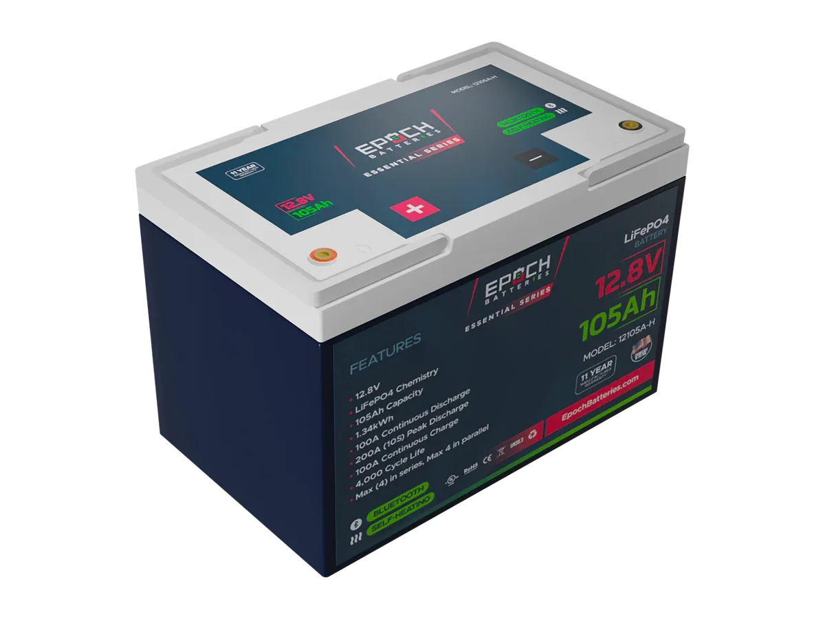 Epoch 12V 105Ah – Group 24 – Heated & Bluetooth LiFePO4 Battery