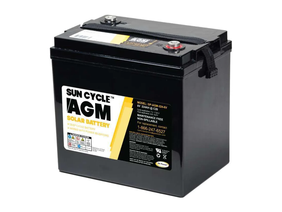 Go Power! 224Ah 6V Sun Cycle AGM Solar Battery - GP-AGM-224-6V
