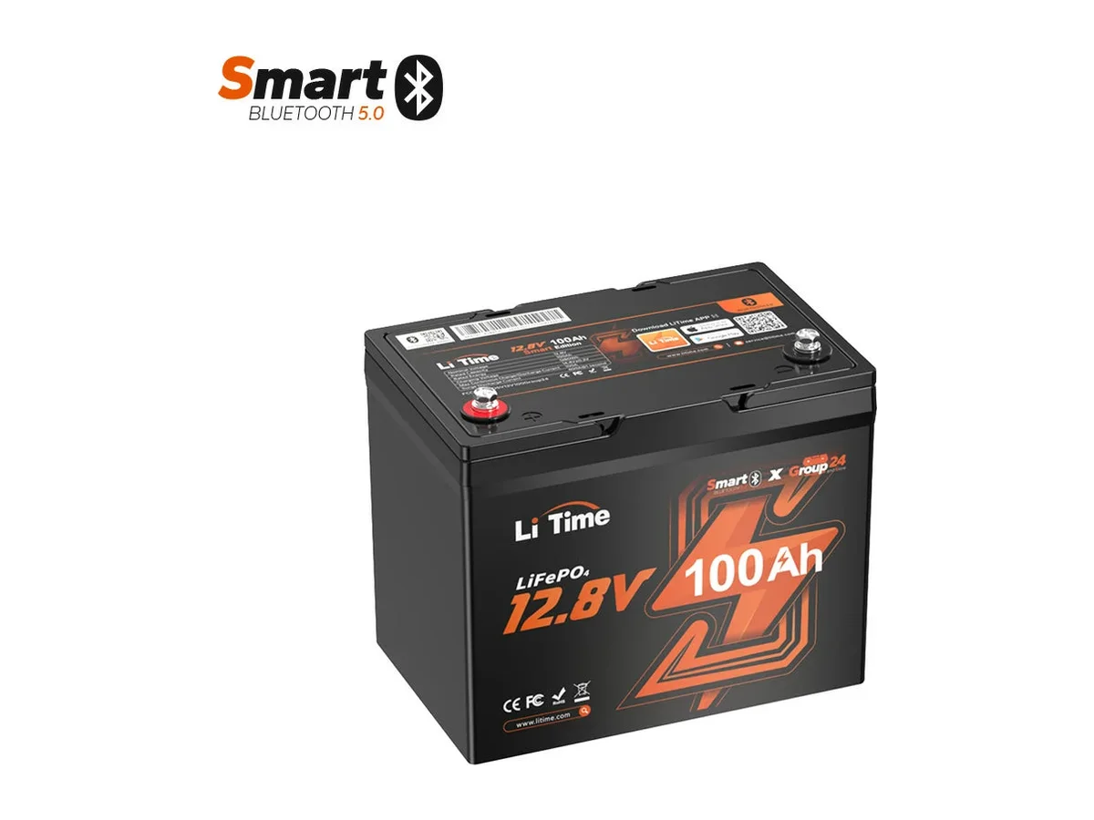 LiTime 12V 100Ah Group 24 Bluetooth LiFePO4 Lithium Deep Cycle Battery