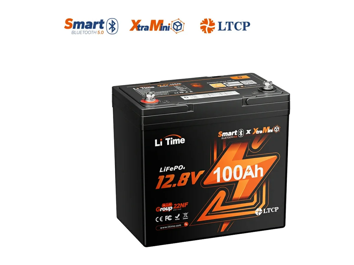 LiTime 12V 100Ah Xtra-Mini Bluetooth Small LiFePO4 Deep Cycle Battery