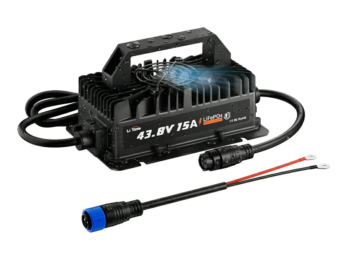 LiTime 36V（43.8V） 15A Waterproof LiFePO4 Battery Charger | 3-Stage Fast Charging for Golf Cart, RV & Boat