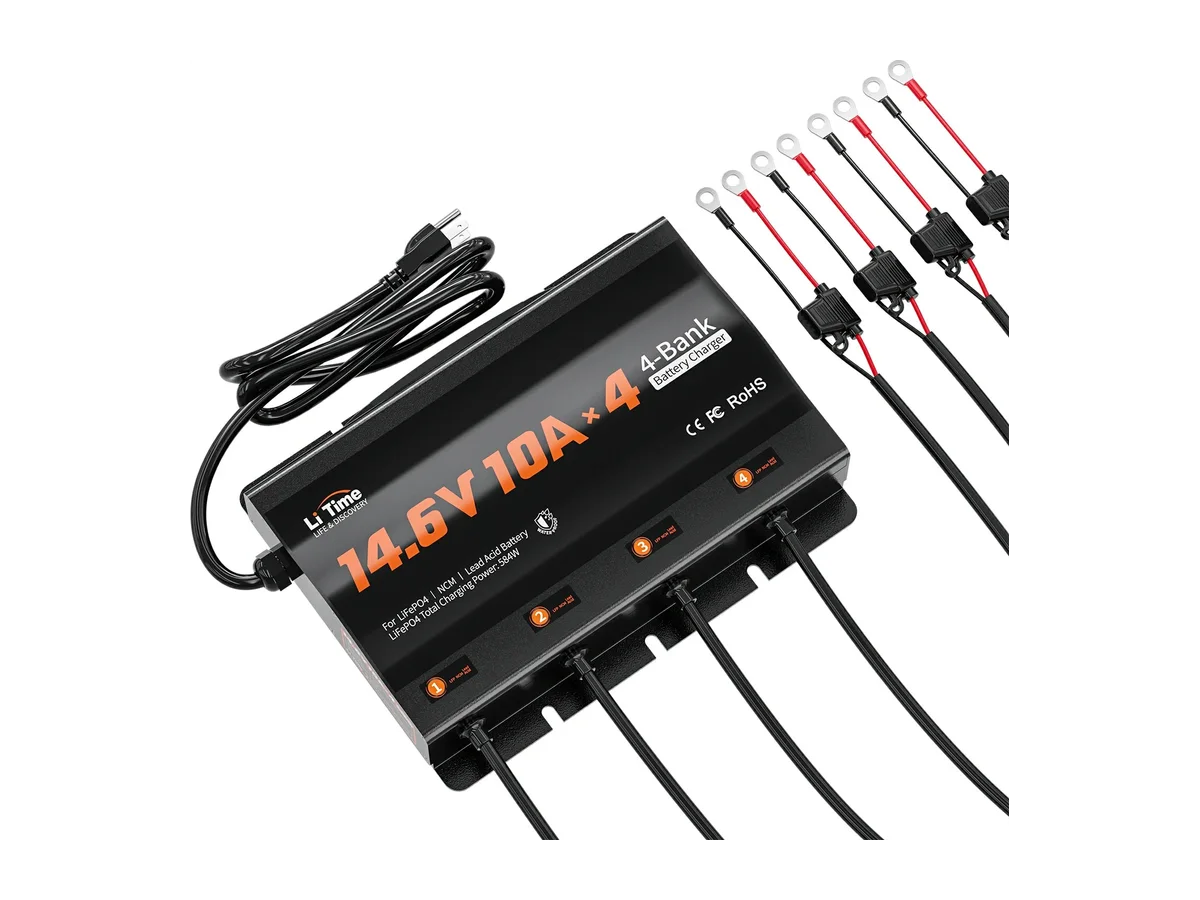 LiTime 4 Bank 12V 10A Battery Charger for Marine, RV