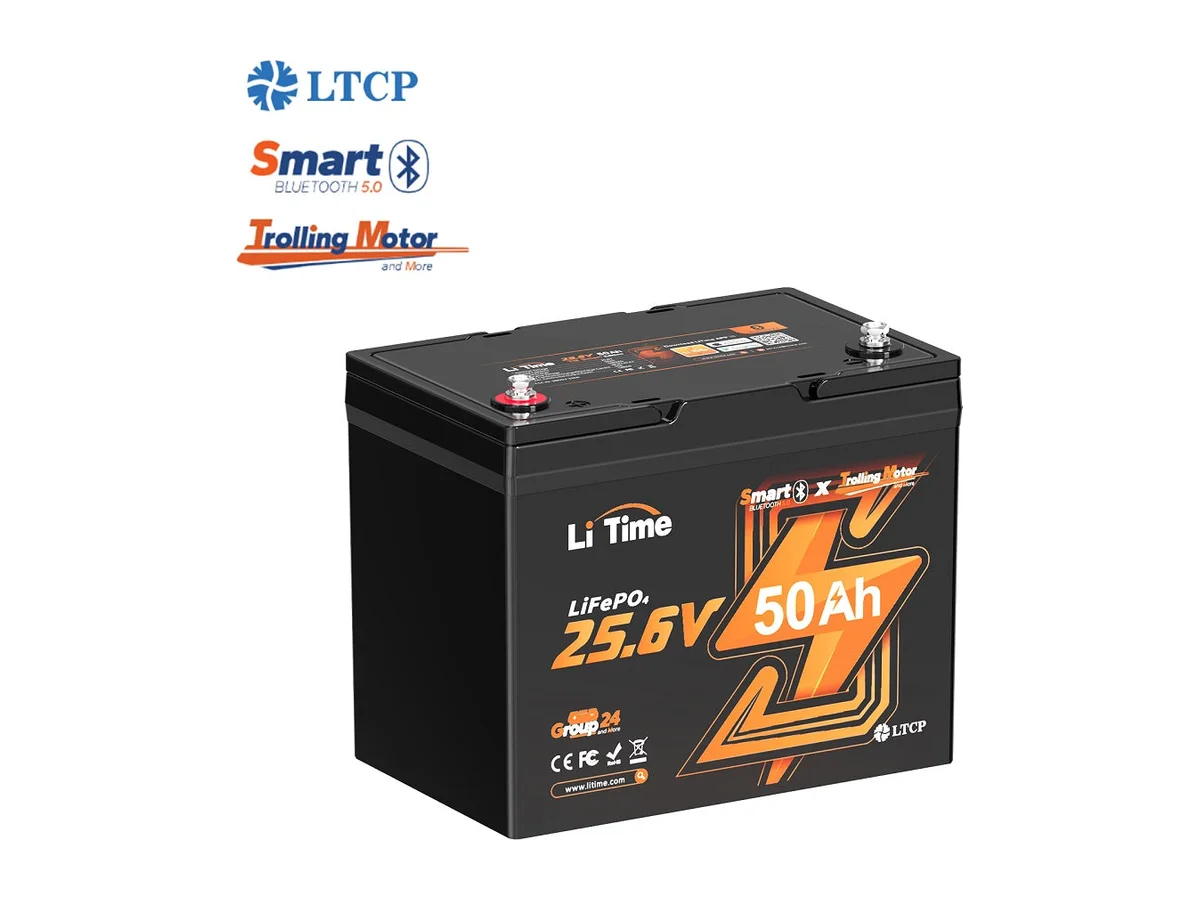 LiTime 24V 50Ah TM LiFePO4 Lithium Marine Trolling Motor Bluetooth Battery