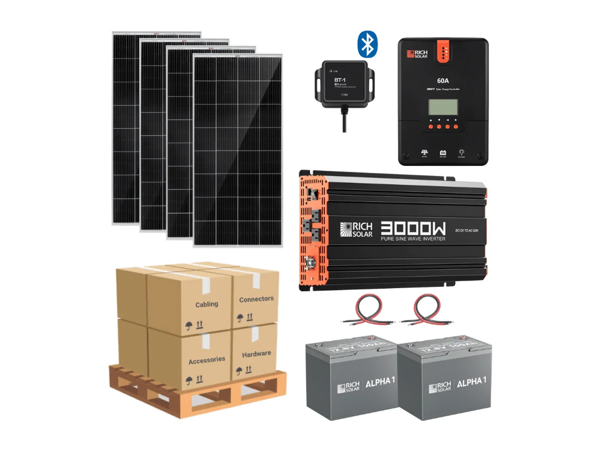Complete Solar Panel Kit - 3,000W Pure Sine Inverter + [12V Battery Bank] + 4 x 200W 12V Mono Solar Panels | Off-Grid, Mobile, Backup [LPK-MAX]