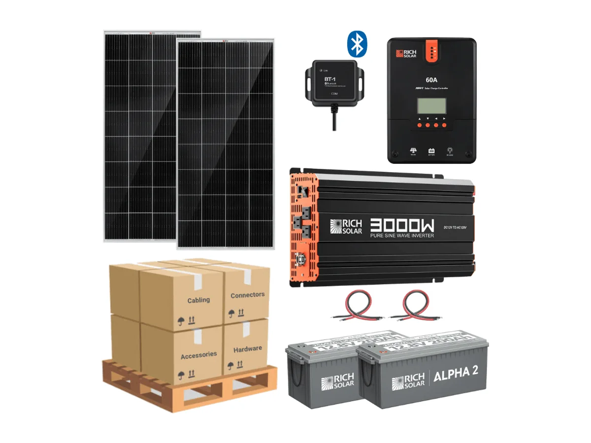 Complete Solar Panel Kit - 3,000W Pure Sine Wave Inverter + [12V Battery Bank] + 2 x 200W Mono Solar Panels | Off-Grid, Mobile, Backup [LPK-PLUS]