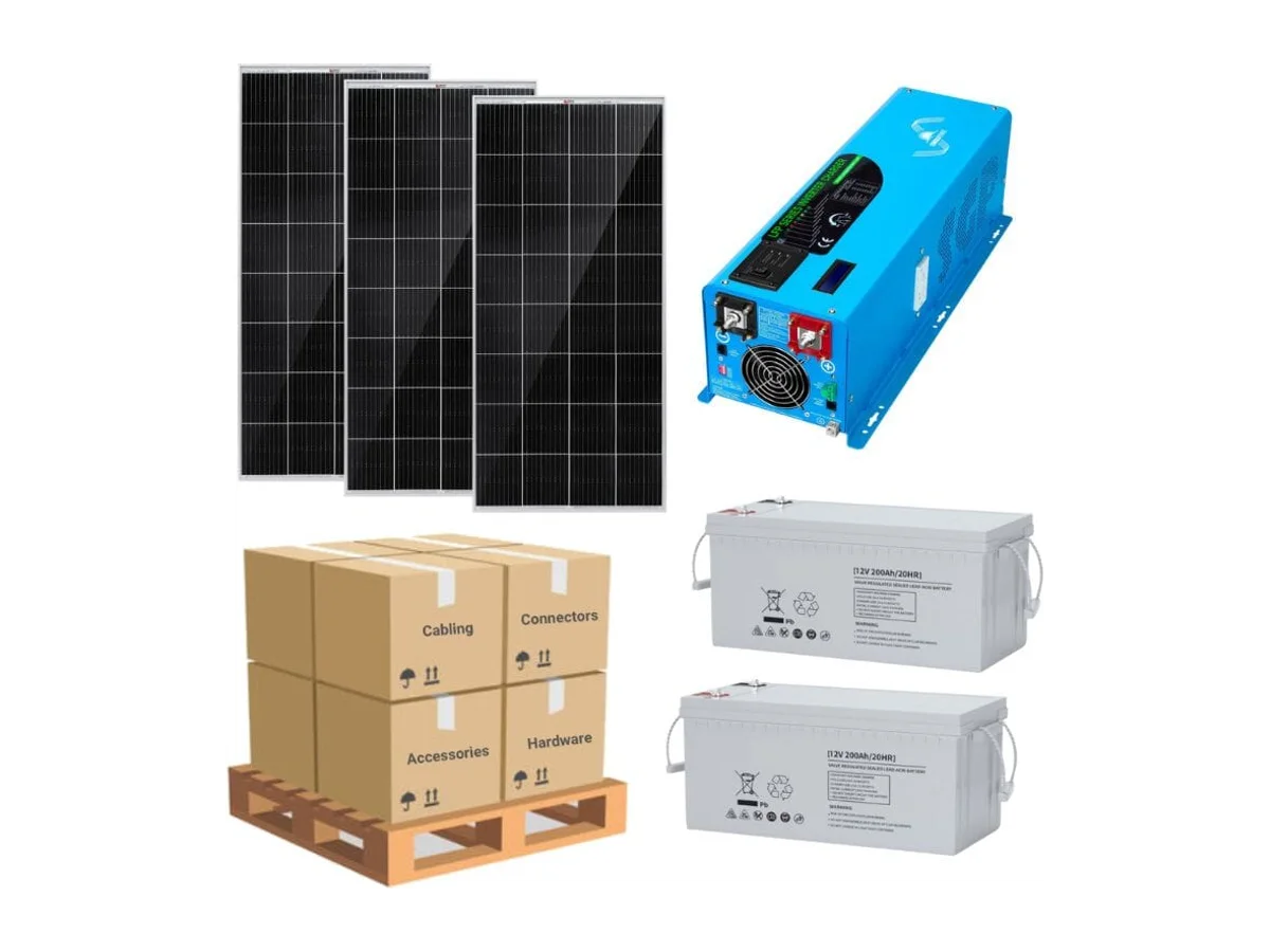 Complete Solar Panel Kit - 4,000W 12V Inverter / Charger 120/240 Output + Lithium Battery Bank + 3 x 200W Solar Panels | Well Pumps, Off-Gird [LPK-PRO]