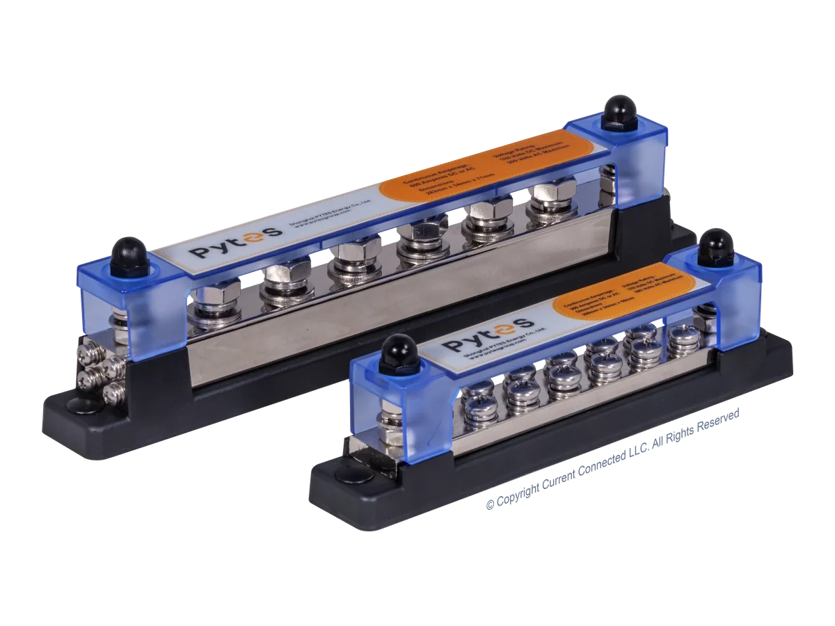 Pytes 300A or 600A Busbars, Rated for 1500Vdc/300Vac, Nickel Plated Copper Busbar with Stainless Steel Terminals