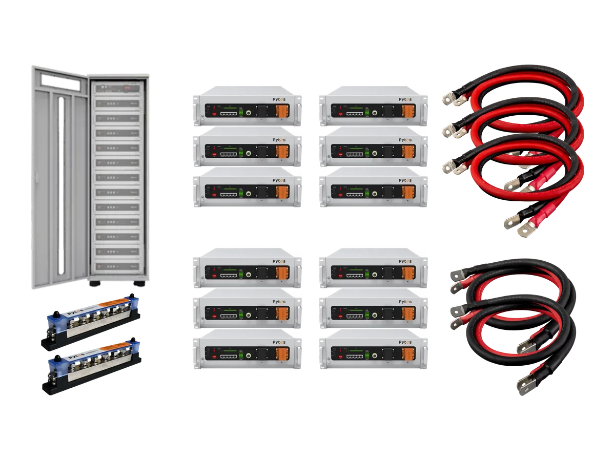 Pytes V5 61.44kWh Battery Bundle, 12x V5 Batteries and 12-Slot Rack with Connecting Components