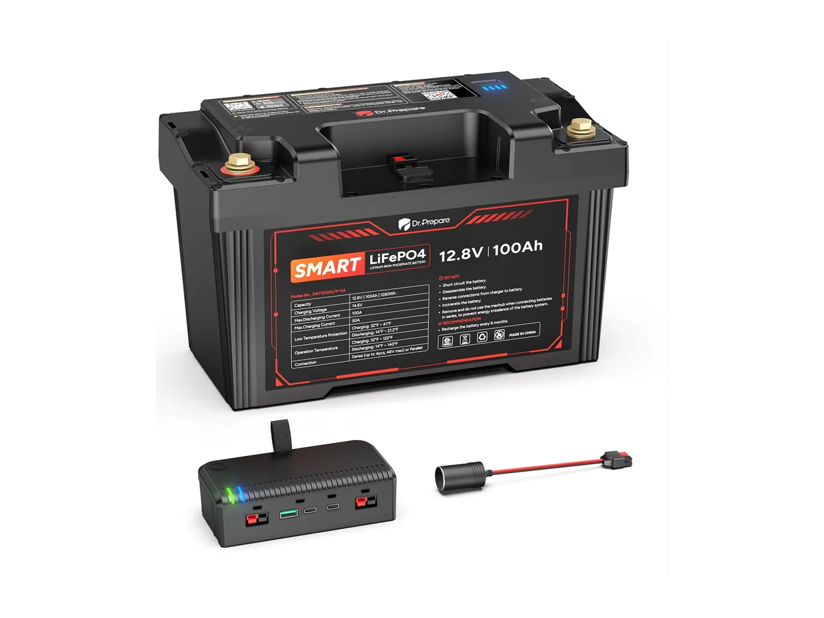 2-in-1 Smart PowerMax 1280Wh DC Portable Power Station & 12V 100Ah LiFePO4 Battery