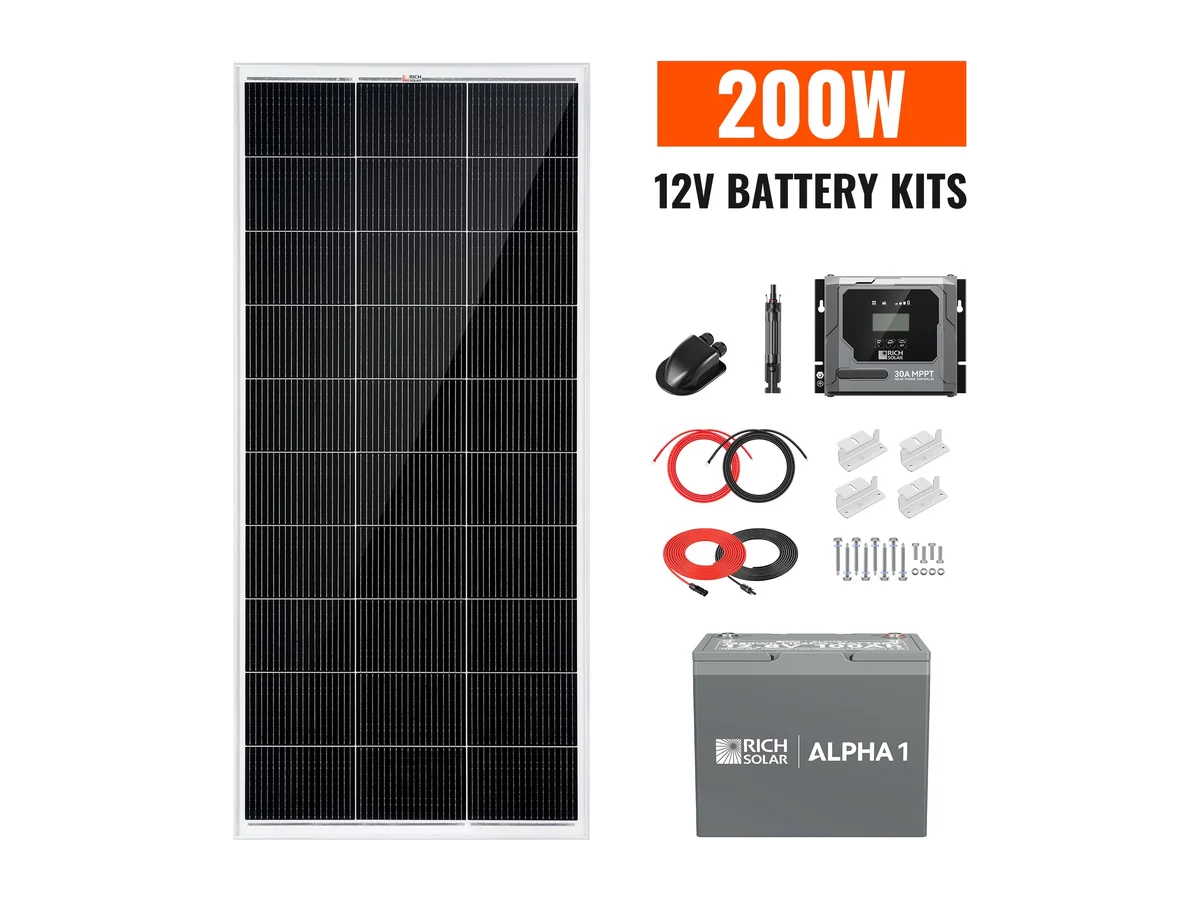 200W Solar Kit with Battery | Solar + Energy Storage Kit for RVs, Vans & Off-Grid Applications | Expandable Solar Power