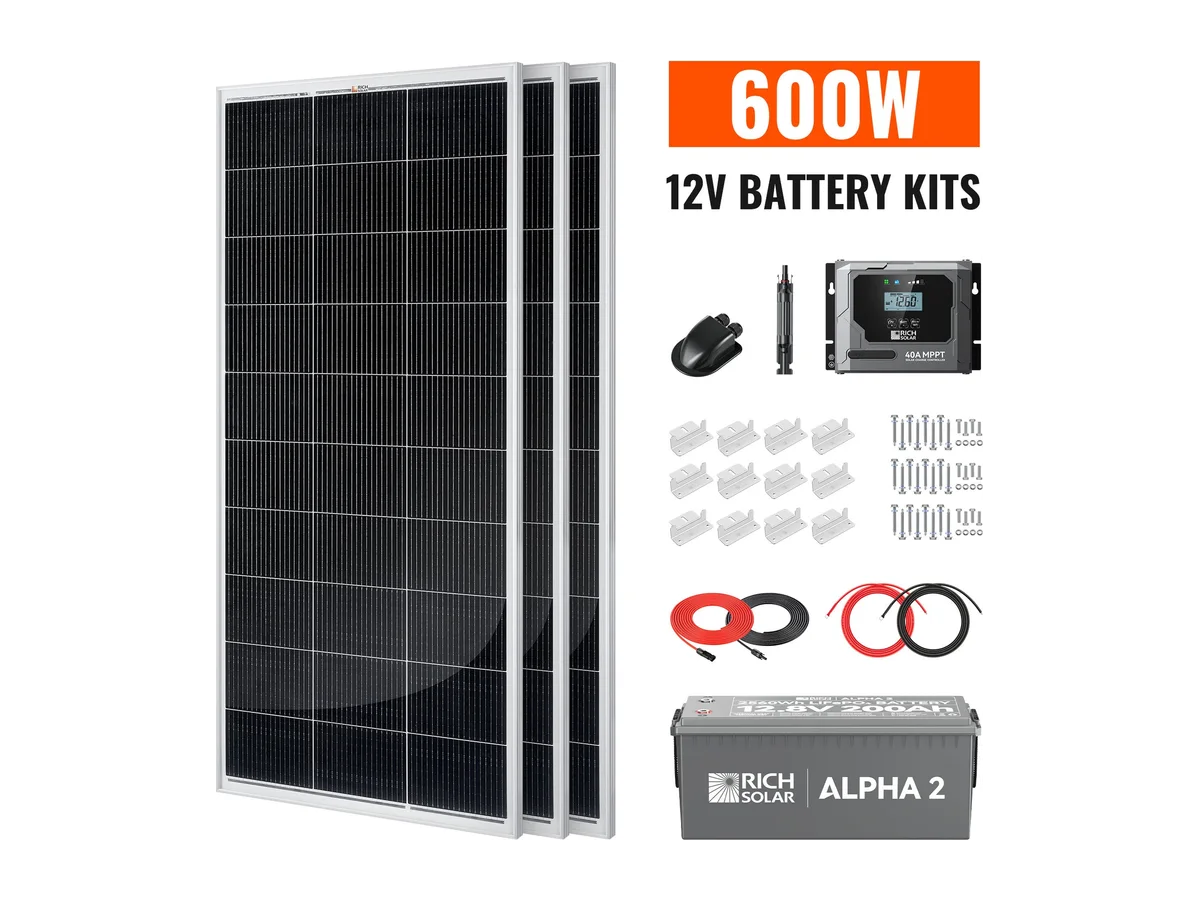 600W Solar Kit with Battery | Solar + Energy Storage Kit for RVs, Vans & Off-Grid Applications | Expandable Solar Power