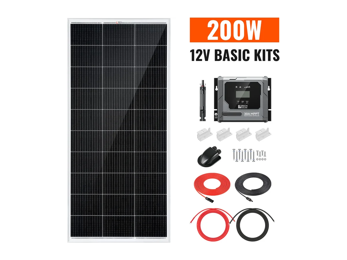 Basic 200 Watt Solar Kit | Solar Panel & Charge Controller Kit for RVs, Vans & Off-Grid Applications | Expandable Solar Charging