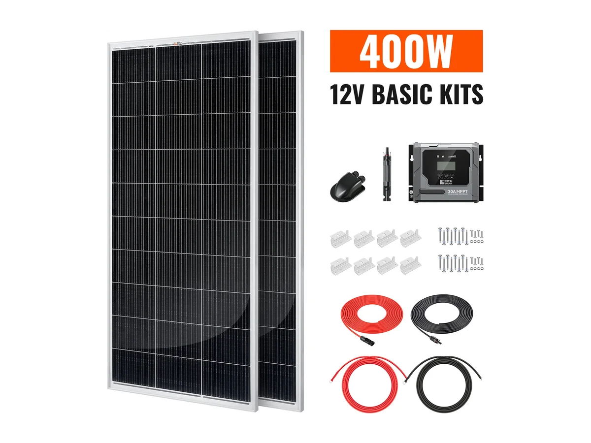 Basic 400 Watt Solar Kit | Solar Panel & Charge Controller Kit for RVs, Vans & Off-Grid Applications | Expandable Solar Charging