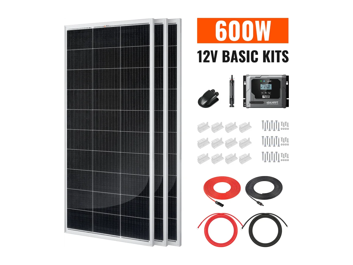 Basic 600 Watt Solar Kit | Solar Panel & Charge Controller Kit for RVs, Vans & Off-Grid Applications | Expandable Solar Charging