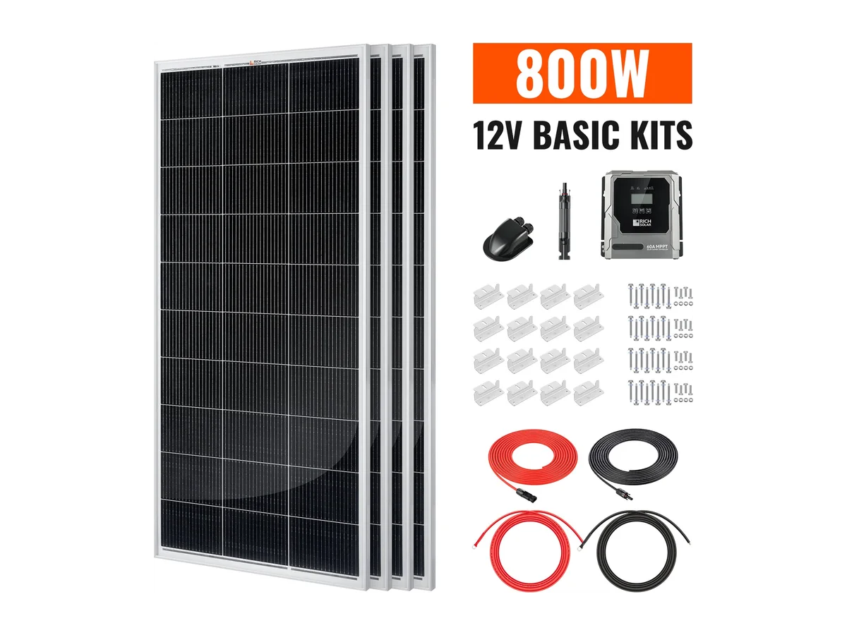 Basic 800 Watt Solar Kit | Solar Panel & Charge Controller Kit for RVs, Vans & Off-Grid Applications | Expandable Solar Charging