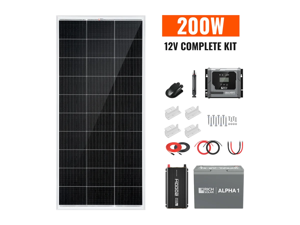 Complete 200W Solar Kit with Battery & Inverter | Off-Grid Solar Power System for RVs, Vans, Cabins & Backup Power | Complete Energy Solution