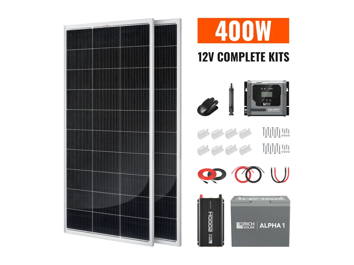 Complete 400W Solar Kit with Battery & Inverter | Off-Grid Solar Power System for RVs, Vans, Cabins & Backup Power | Complete Energy Solution