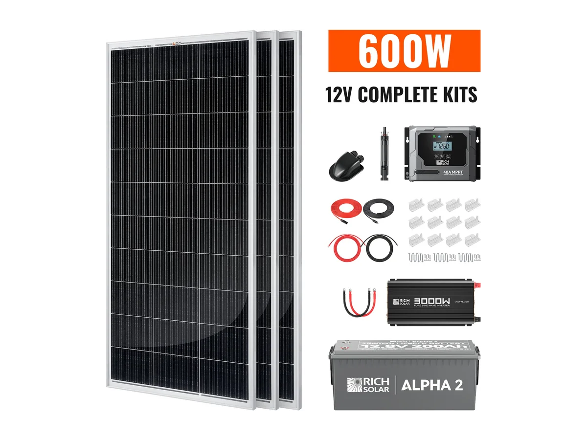 Complete 600W Solar Kit with Battery & Inverter | Off-Grid Solar Power System for RVs, Vans, Cabins & Backup Power | Complete Energy Solution