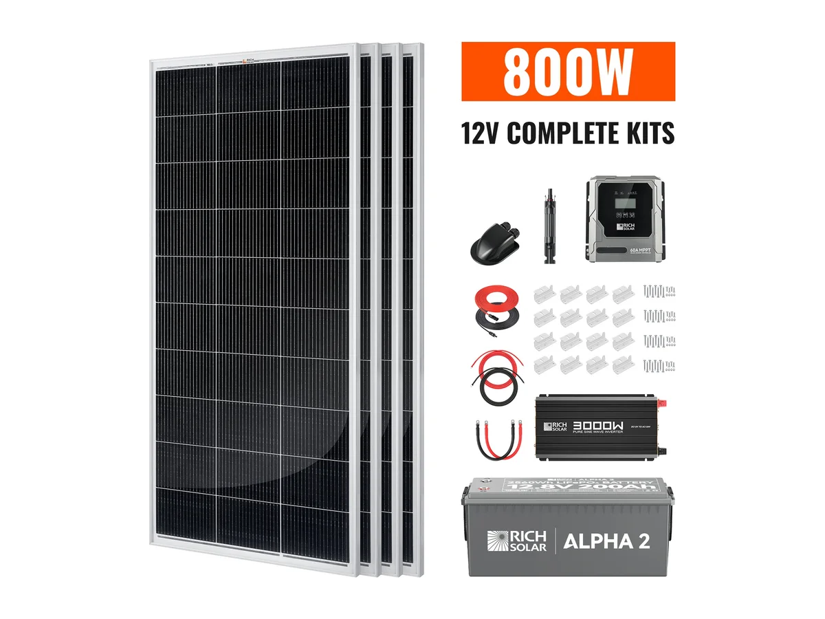 Complete 800W Solar Kit with Battery & Inverter | Off-Grid Solar Power System for RVs, Vans, Cabins & Backup Power | Complete Energy Solution