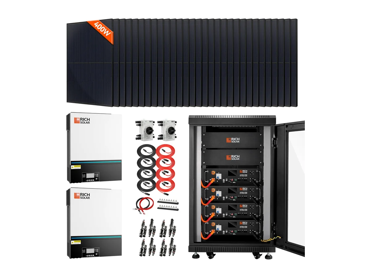 Complete Off-Grid Solar Kit | 32 x MEGA 400 Solar Panels | 13,000W 120/240V Output | 48VDC