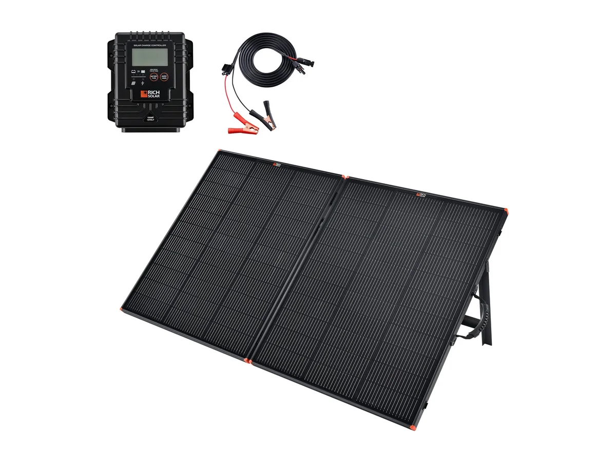 MEGA 200 Portable Briefcase Charging Kit | 200 Watt Portable Solar Panel | Premium 12V Portable Solar Panel for Generators, Vans, Campers | High Efficiency