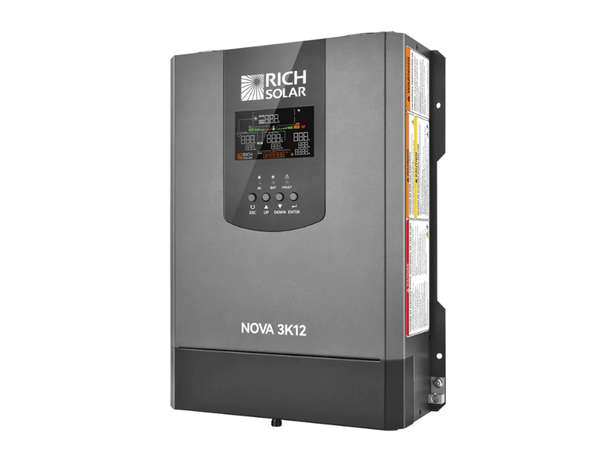 Rich Solar NOVA 3K12 | 3,000W 12V Pure Sine Wave Inverter with Transfer Switch | UL458 Certified | 6,000W Surge, LCD Display, High Efficiency