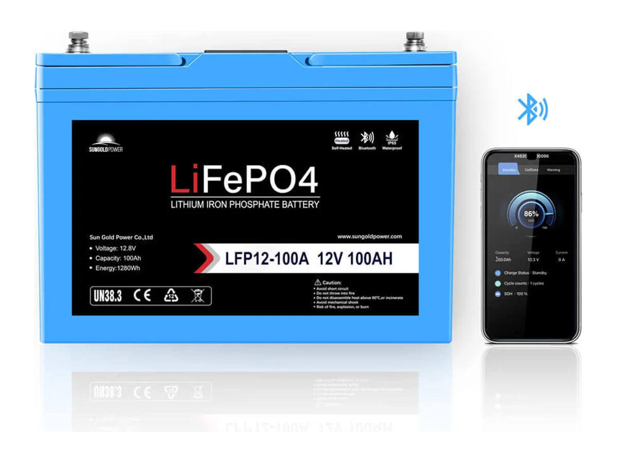 12V 100AH LiFePO4 Deep Cycle Lithium Battery / Bluetooth /Self-heating / IP65