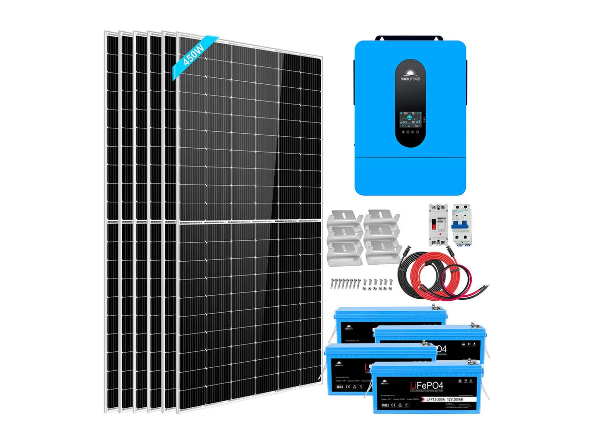 Complete off Grid Solar Kit 6500W 48V 120V/240V output 10.24KWH Lithium Battery 2700 Watt Solar Panel SGK-65PRO