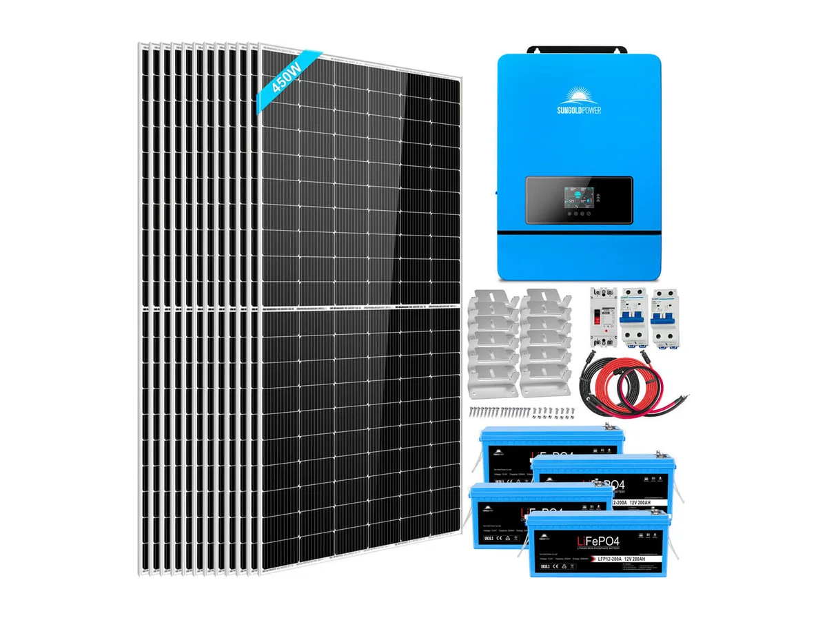 Complete off Grid Solar Kit 8000W 48V 120V/240V output 10.24KWH Lithium Battery 5400 Watt Solar Panel SGK-8MAX