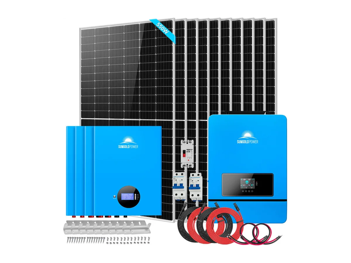 OFF GRID SOLAR KIT 10 X 550 WATTS SOLAR PANELS 4 X 5.12KWH LITHIUM BATTERY 10KW SOLAR INVERTER 48VDC 120V/240V SGM-10K20