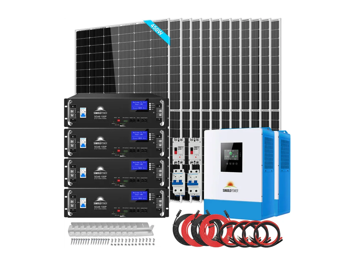 Off Grid Solar Kit 10000W 48VDC 120V/240V LifePO4 20.48KWH Lithium Battery 12 X 450 Watts Solar Panels SGR-10K2M