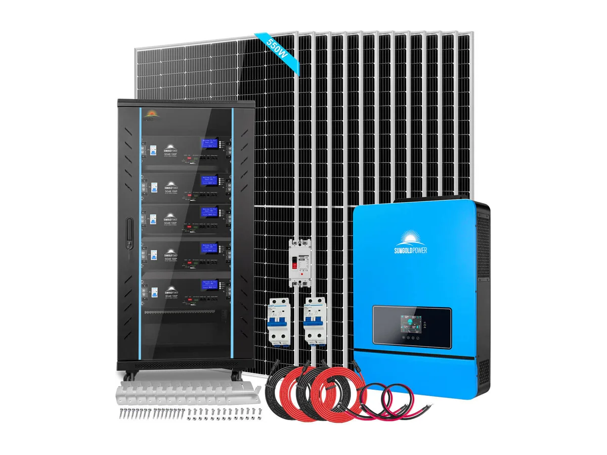 OFF GRID SOLAR KIT 12 X 550 WATTS SOLAR PANELS 20.48KWH-32.14KWH LITHIUM BATTERY 10KW SOLAR INVERTER 48VDC 120V/240V SGR-10K25S