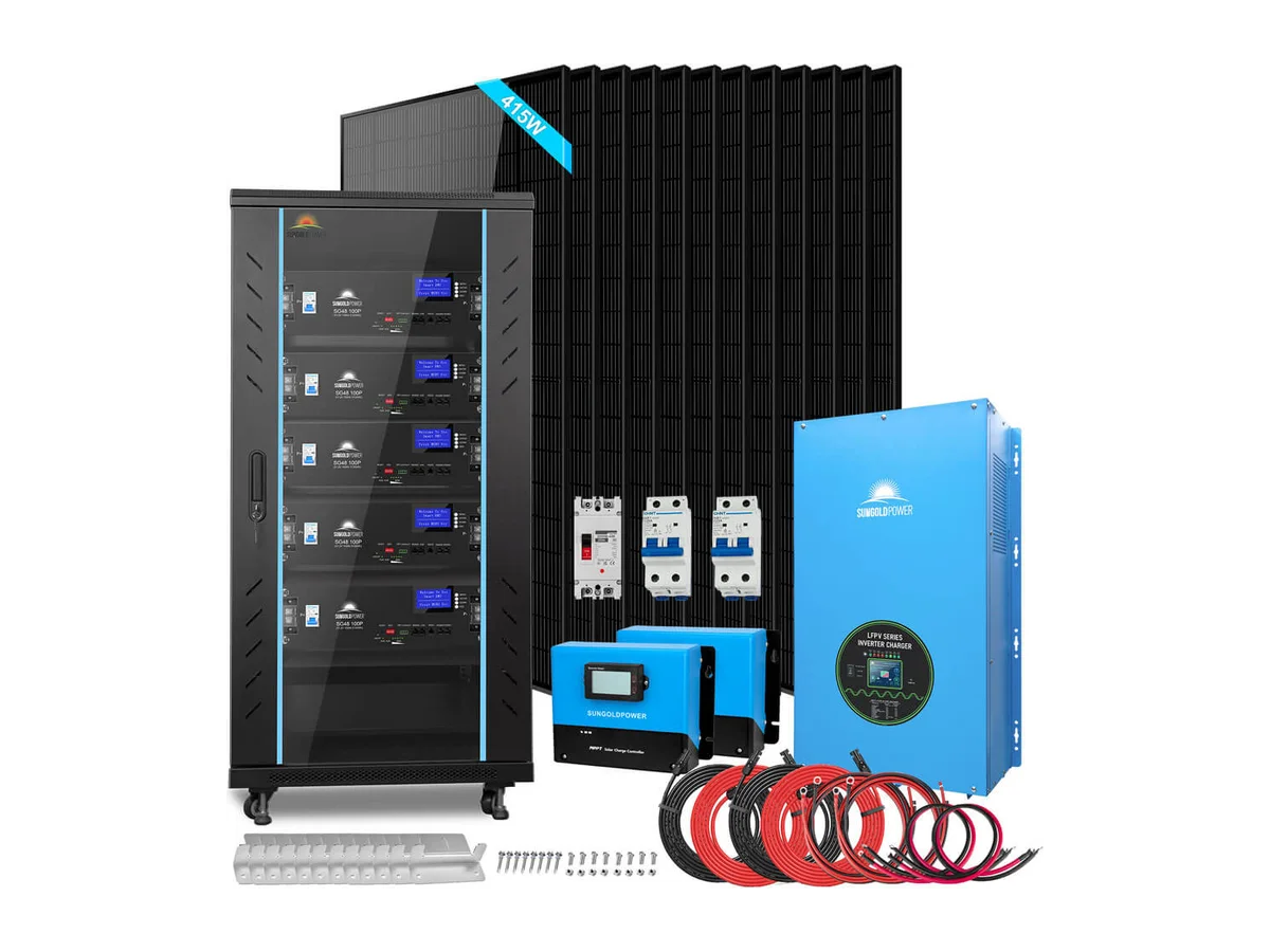 Off-Grid Solar Kit 12000W 48VDC 120V/240V LifePo4 25.6KWH Lithium Battery 12 X 415 Watts Solar Panels SGR-12K20E