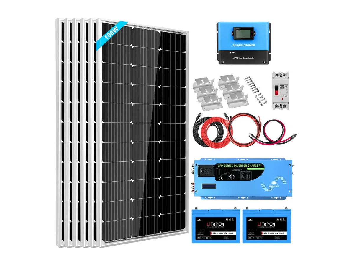 Off Grid Solar Kit 3000W Inverter 12VDC 120V Output LifePO4 Battery 600 watt Solar Back Up SGK-PRO3