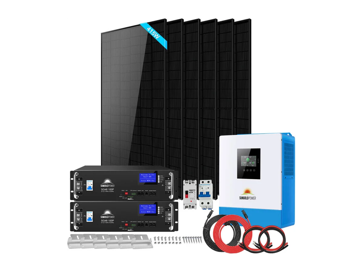 Off-Grid Solar Kit 5000W 48VDC 120V LifePo4 10.24KWH Lithium Battery 6 X 415 Watts Solar Panels SGR-5KE