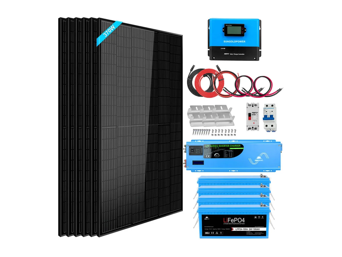 Off Grid Solar Kit 6000W 24VDC 120V/240V LiFePO4 10.24KWH Lithium Battery 6 X 370 Watt Solar Panels SGK-PRO62