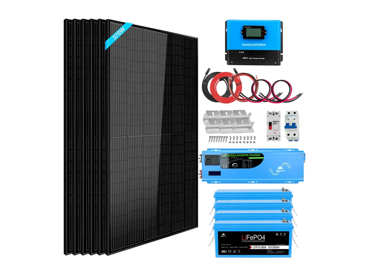 Off Grid Solar Kit 6000W 24/ 48VDC 120V/240V LifePO4 10.24KWH Lithium Battery 6 X 370 Watt Solar Panels SGK-PRO64/ SGK-PRO62