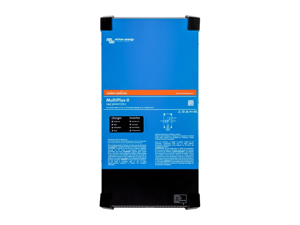 Victron Energy MultiPlus-II 24V 3kVA 2x120V Inverter 70A Battery Charger, 120/240V Passthrough, UL 458 Inverter for Mobile Energy Systems