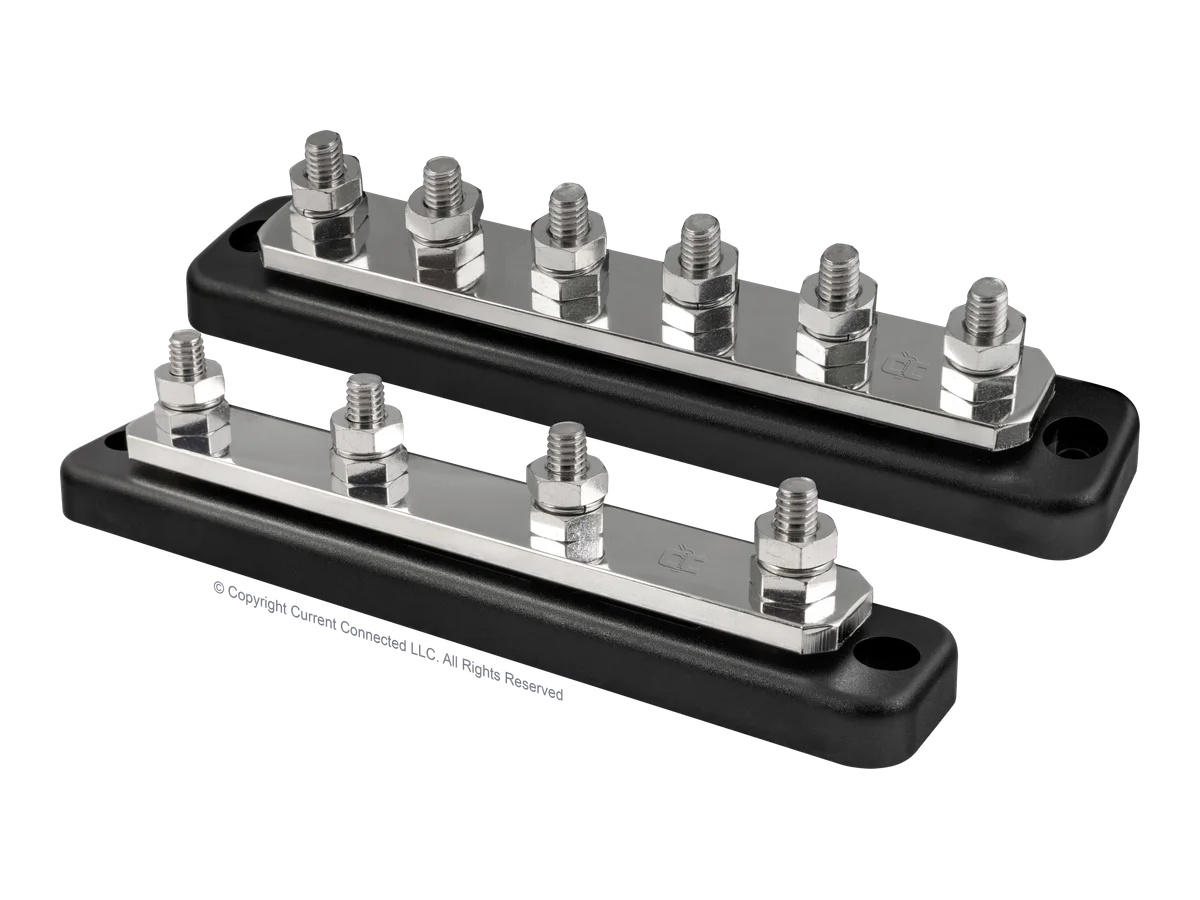 Victron Energy 250A Busbar with Removable ABS Cover, 70VDC Max, 5/16-Inch Stainless Steel Studs, Available in 4 Stud, 6 Stud, or 2 Stud Plus 6 or 12 Screw Terminals