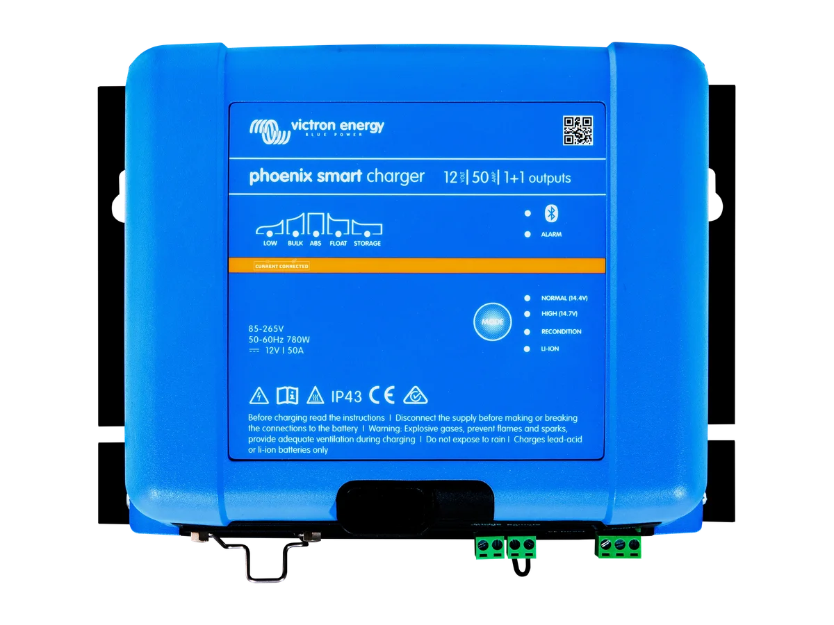 Victron Energy Smart IP43 1+1 Charger, 12V 50A Battery Charger For Lithium and Lead-Acid Batteries, 85-250Vac Power Input
