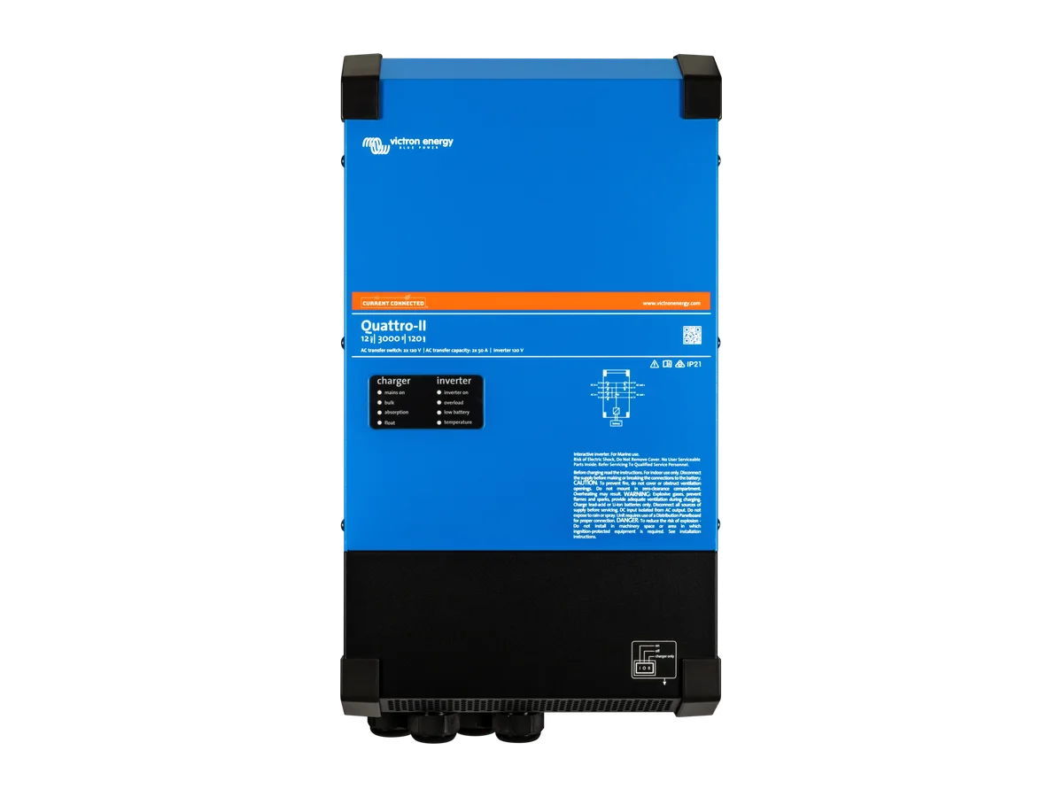 Victron Energy Quattro-II 12V 3kVA 2x120V Inverter 120A Battery Charger, 120/240V Passthrough